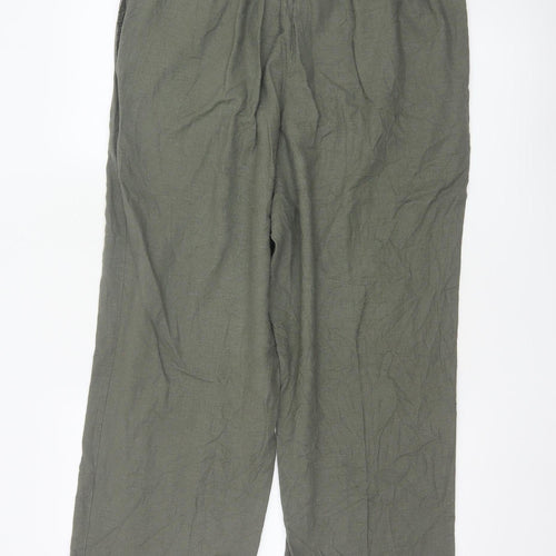 Marks and Spencer Women’s Green Linen Blend Cropped Trousers Size 18 Short