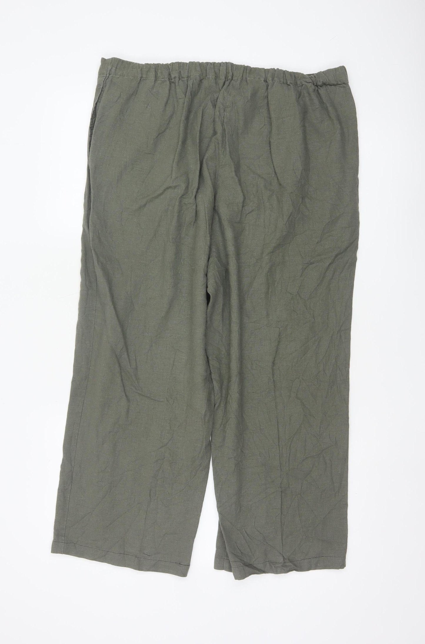 Marks and Spencer Women’s Green Linen Blend Cropped Trousers Size 18 Short