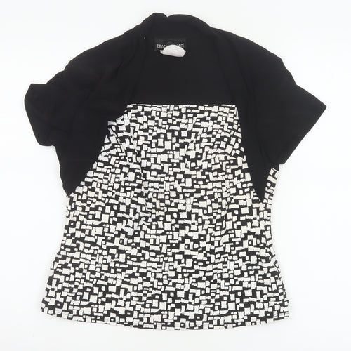Frank Lyman Women’s Black White Geometric Stretch Tunic Blouse Size 14
