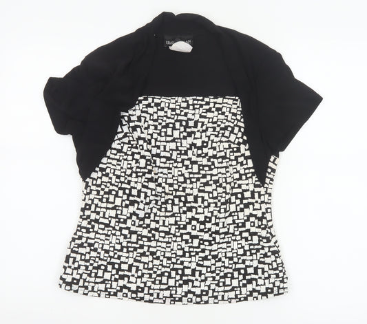 Frank Lyman Women’s Black White Geometric Stretch Tunic Blouse Size 14