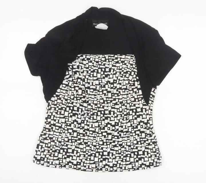 Frank Lyman Women’s Black White Geometric Stretch Tunic Blouse Size 14