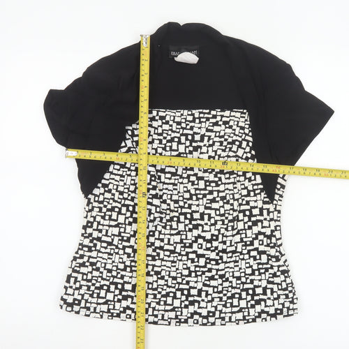 Frank Lyman Women’s Black White Geometric Stretch Tunic Blouse Size 14