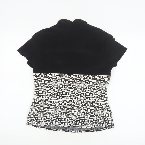 Frank Lyman Women’s Black White Geometric Stretch Tunic Blouse Size 14