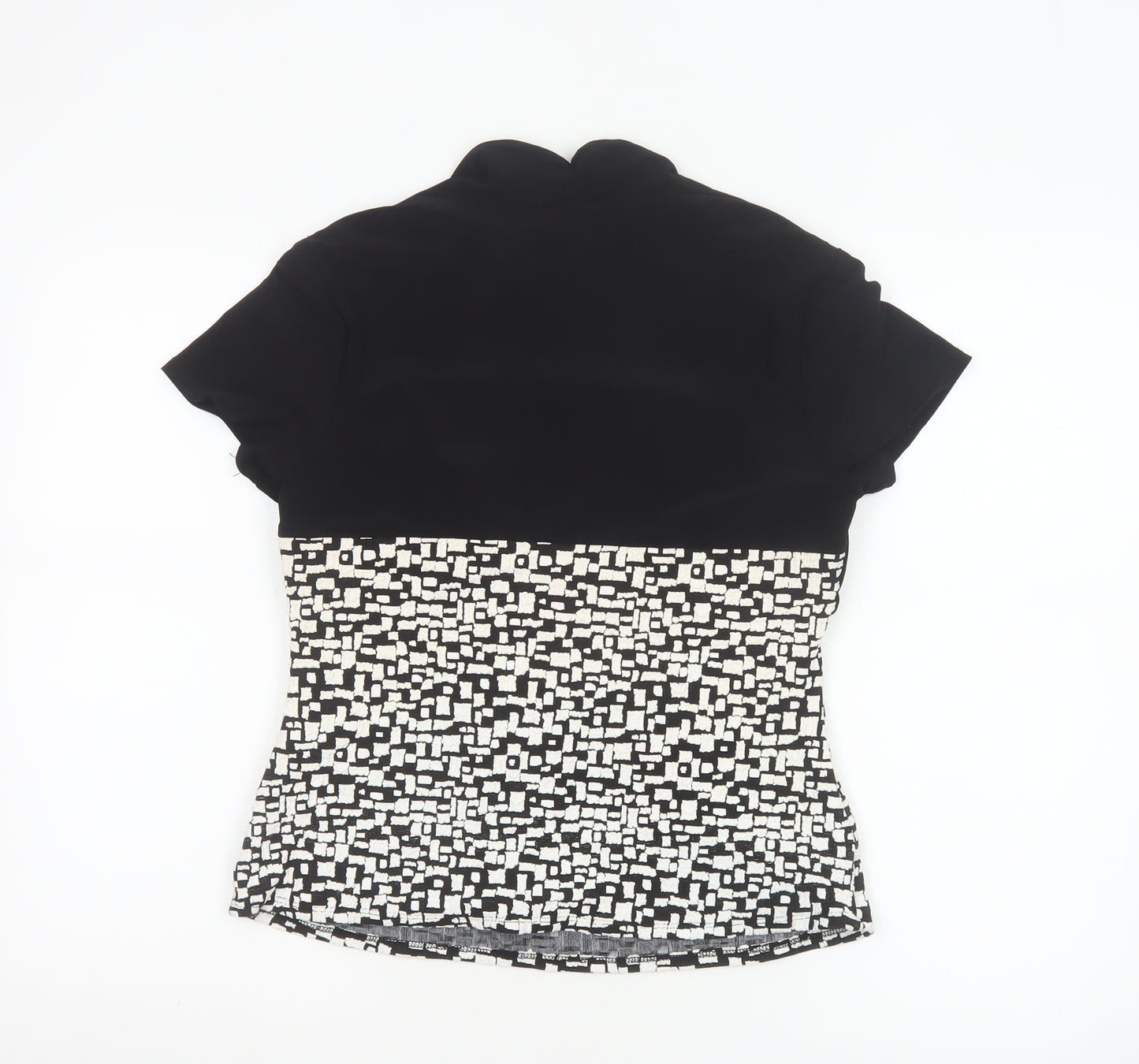 Frank Lyman Women’s Black White Geometric Stretch Tunic Blouse Size 14