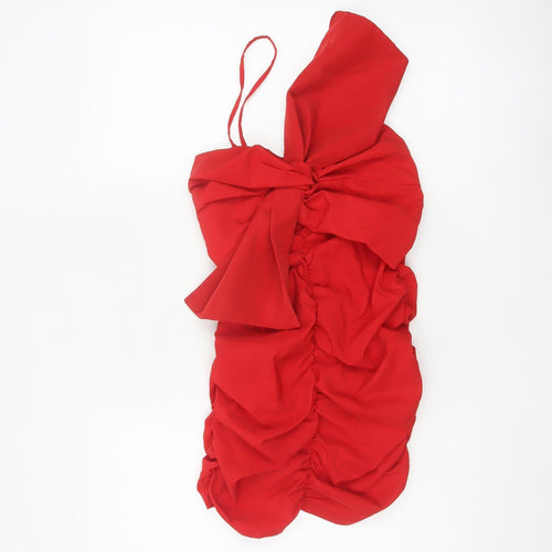 ZARA Women’s Red One Shoulder Ruched Bodycon Party Dress Size 8