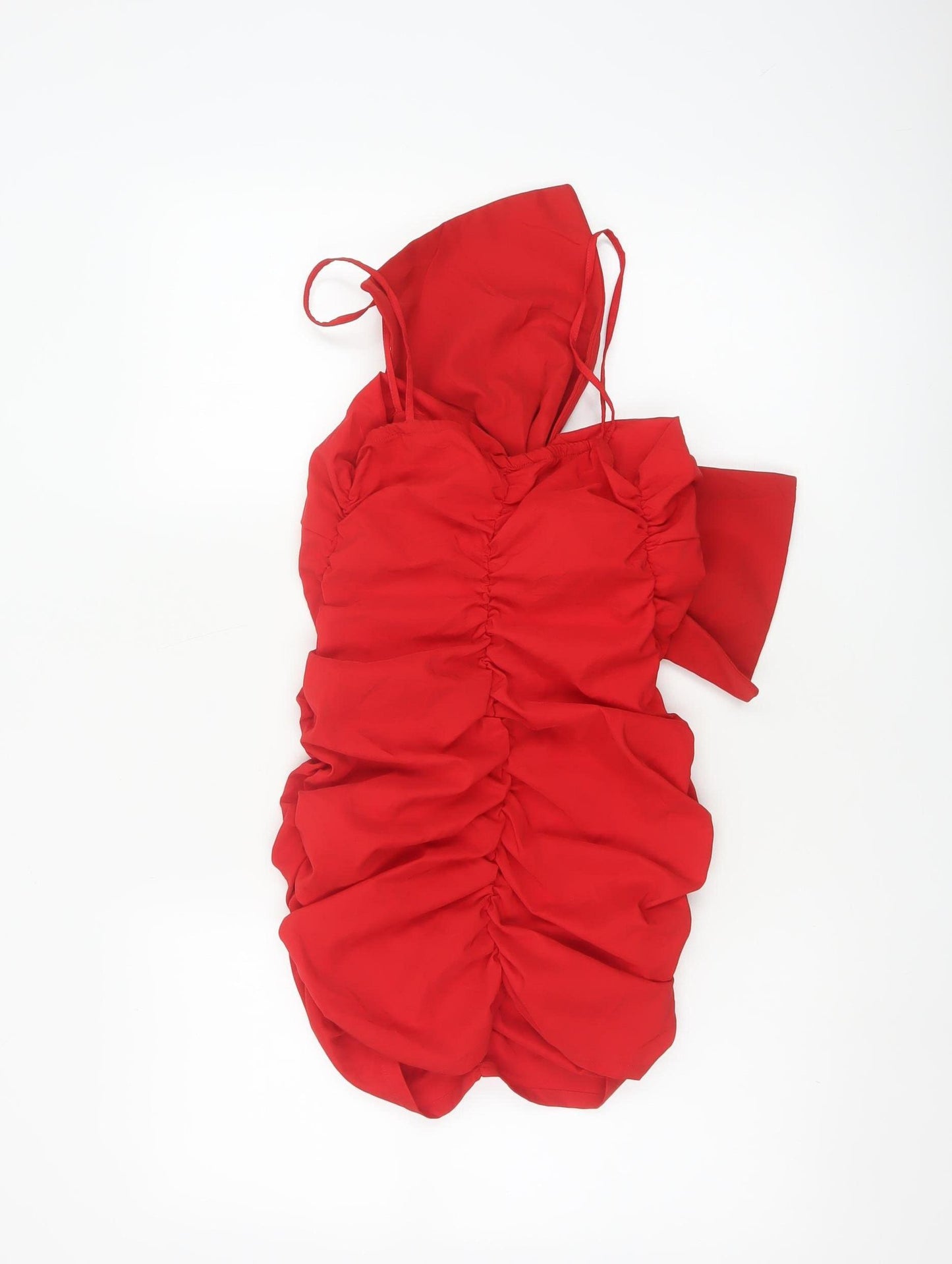 ZARA Women’s Red One Shoulder Ruched Bodycon Party Dress Size 8