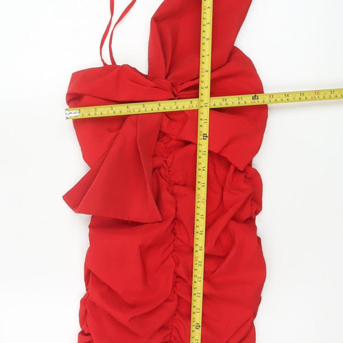 ZARA Women’s Red One Shoulder Ruched Bodycon Party Dress Size 8