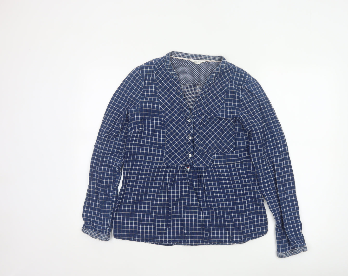 White Stuff Women’s Blue Check Cotton Tunic Blouse UK 10