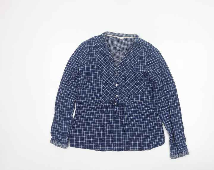 White Stuff Women’s Blue Check Cotton Tunic Blouse UK 10