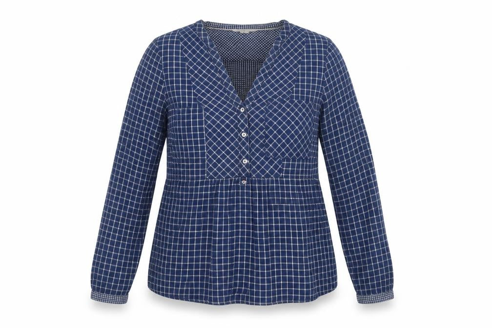 Front view of White Stuff Women’s Blue Check Cotton Tunic Blouse UK 10