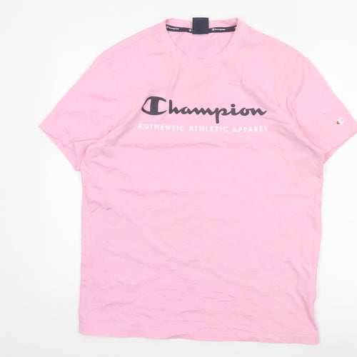 Champion Men's Pink Graphic Logo T-Shirt Size L Regular Fit