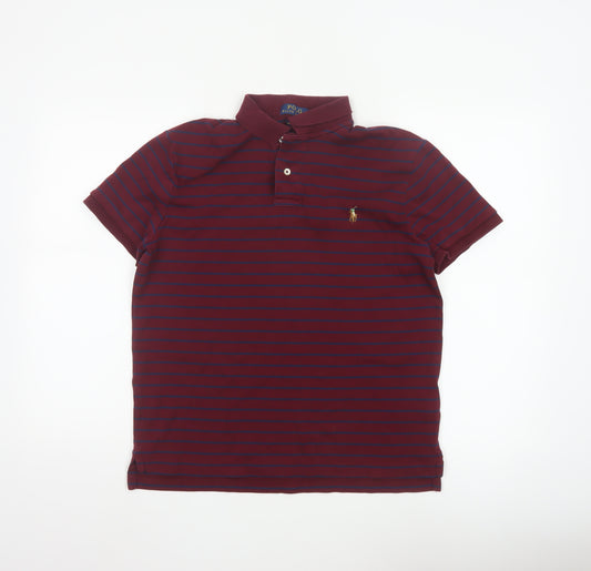 Polo Ralph Lauren Men's Burgundy Navy Striped Cotton Polo Shirt M