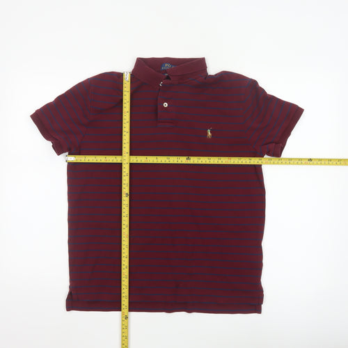 Polo Ralph Lauren Men's Burgundy Navy Striped Cotton Polo Shirt M