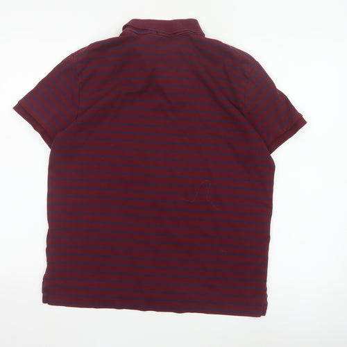 Polo Ralph Lauren Men's Burgundy Navy Striped Cotton Polo Shirt M