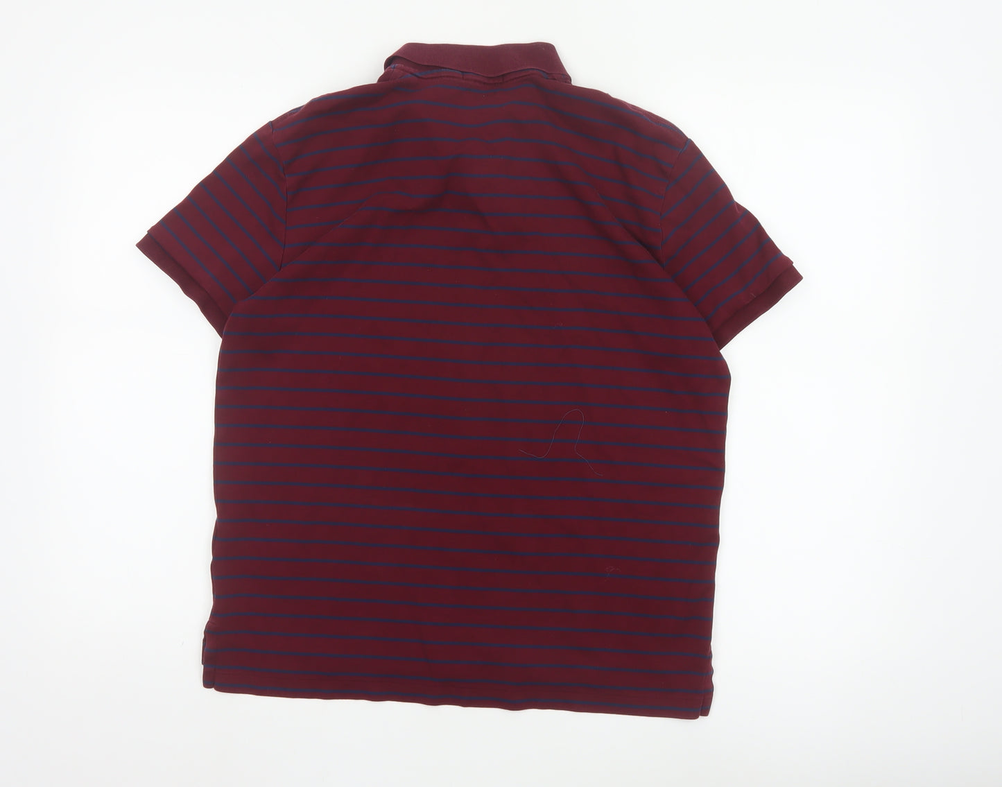 Polo Ralph Lauren Men's Burgundy Navy Striped Cotton Polo Shirt M