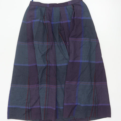 Viyella Women’s Purple Wool Plaid Midi A-Line Skirt Size 14