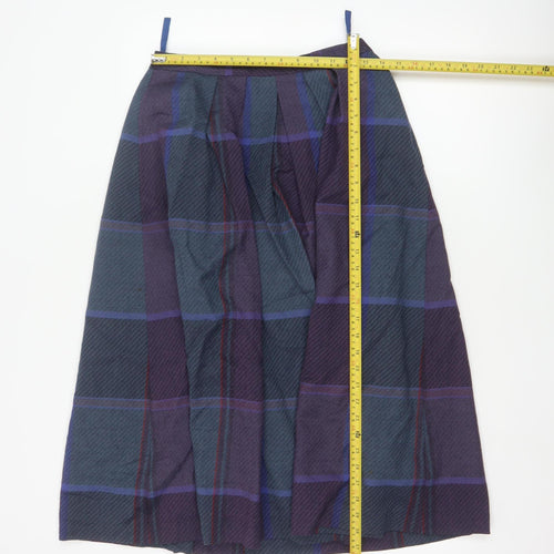 Viyella Women’s Purple Wool Plaid Midi A-Line Skirt Size 14