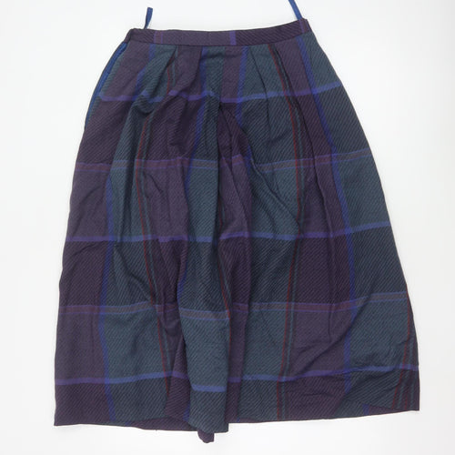 Viyella Women’s Purple Wool Plaid Midi A-Line Skirt Size 14