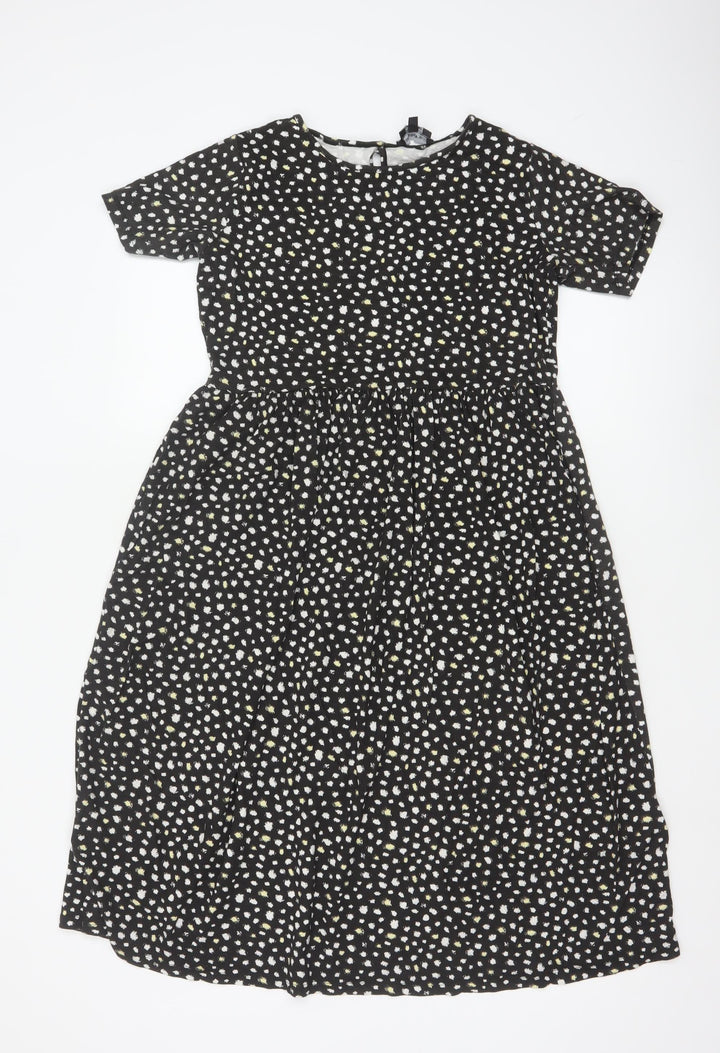 Wednesday's Girl Women's Black Floral A-Line Midi Dress Size S
