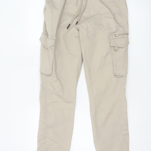 Denim Co Mens Beige Cargo Jogger Trousers S Regular Fit Elastic Waist