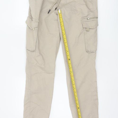 Denim Co Mens Beige Cargo Jogger Trousers S Regular Fit Elastic Waist