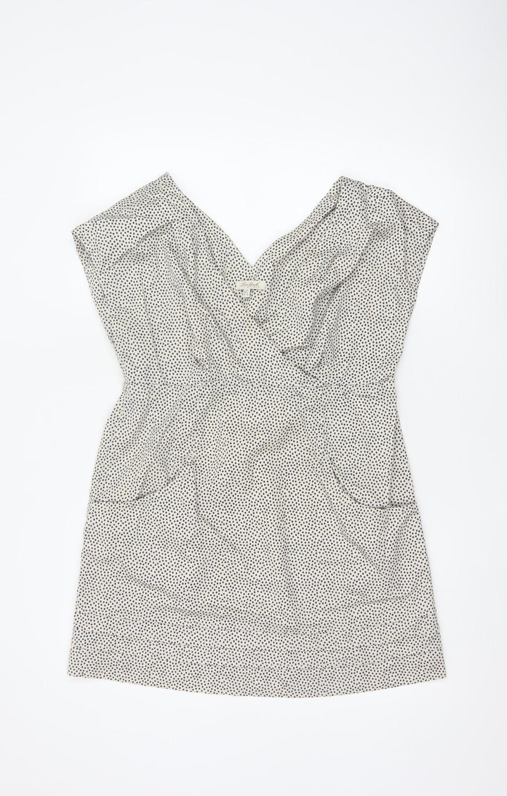 Joules Women White Polka Dot Cotton Sleeveless V-Neck Wrap Dress Size 14