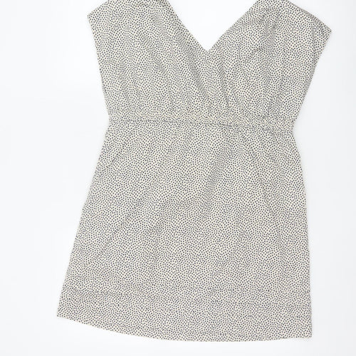 Joules Women White Polka Dot Cotton Sleeveless V-Neck Wrap Dress Size 14