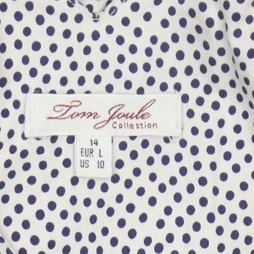 Joules Women White Polka Dot Cotton Sleeveless V-Neck Wrap Dress Size 14