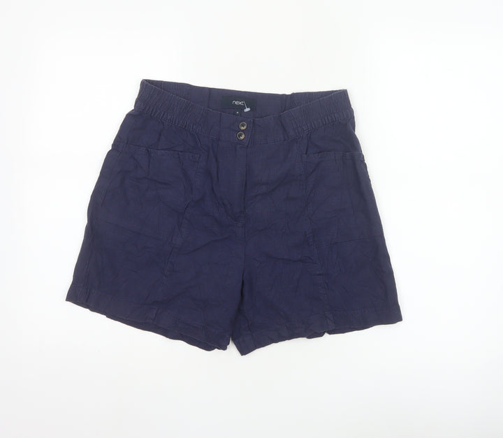 Next Women Blue Linen Blend Chino Shorts Size 10