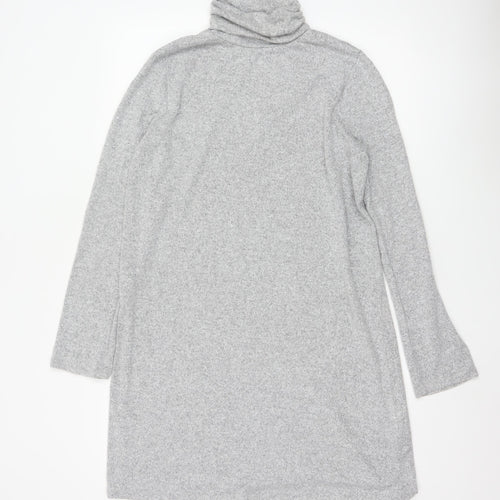Zara Women Grey Knit Roll Neck Long Sleeve Shift Dress Size 12