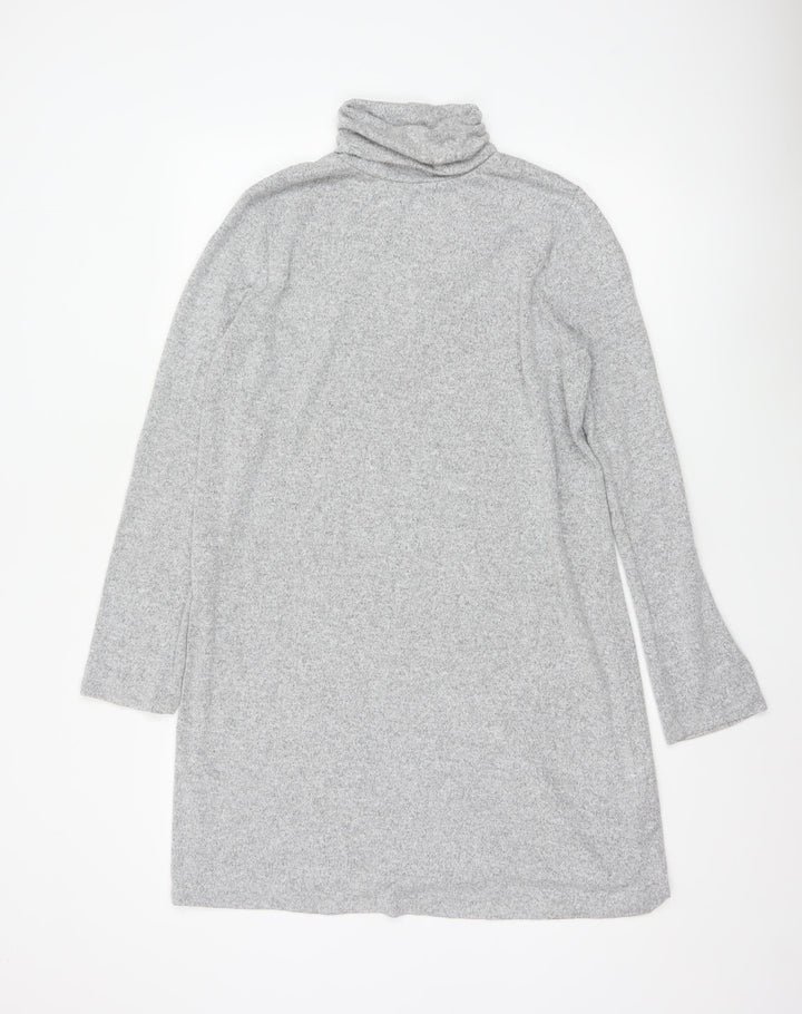 Zara Women Grey Knit Roll Neck Long Sleeve Shift Dress Size 12
