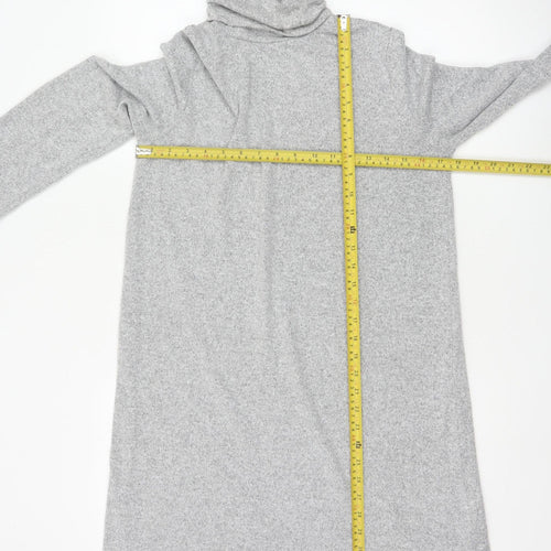 Zara Women Grey Knit Roll Neck Long Sleeve Shift Dress Size 12