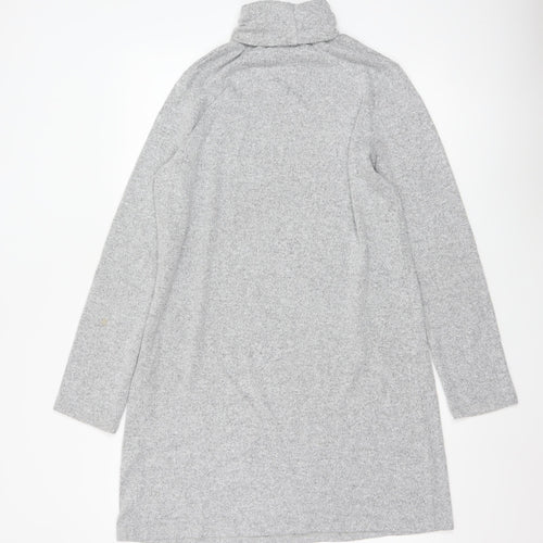 Zara Women Grey Knit Roll Neck Long Sleeve Shift Dress Size 12