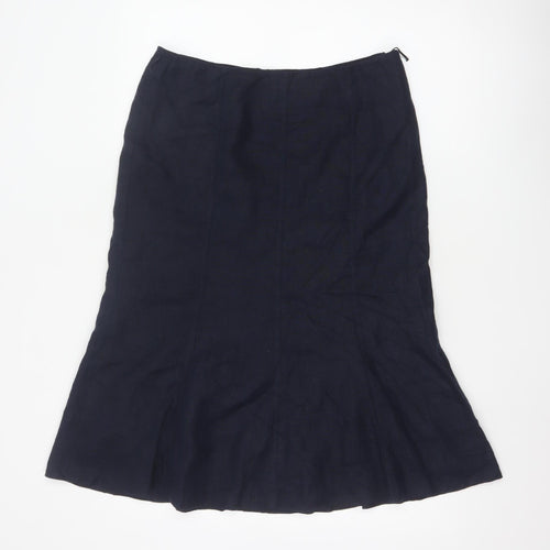 CC Petite Women's Blue Linen Flare Skirt Size 12 Knee Length