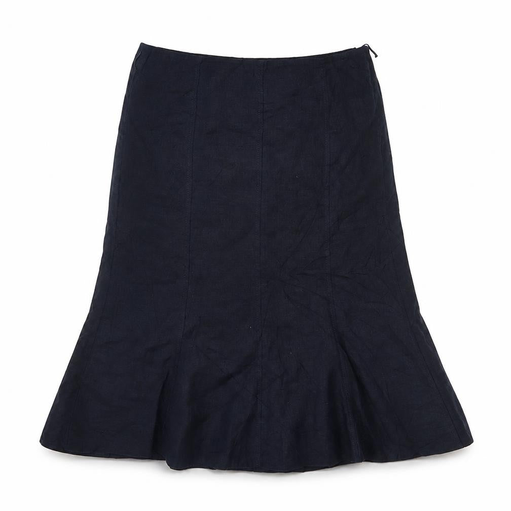CC Petite Women's Blue Linen Flare Skirt Size 12 Knee Length