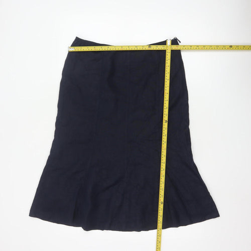 CC Petite Women's Blue Linen Flare Skirt Size 12 Knee Length