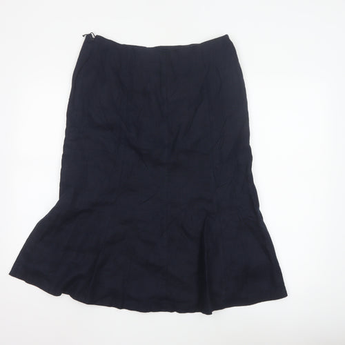 CC Petite Women's Blue Linen Flare Skirt Size 12 Knee Length