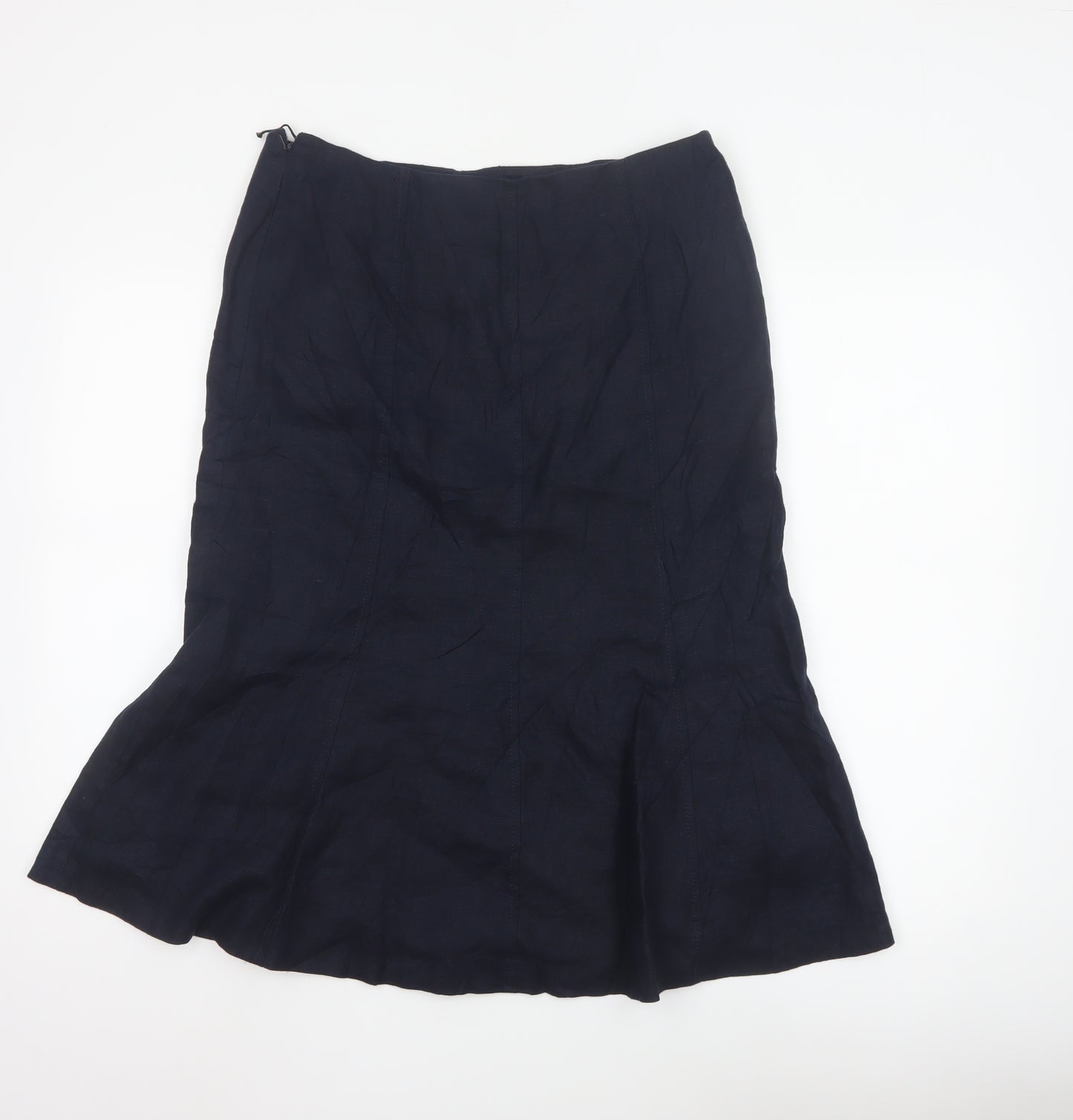 CC Petite Women's Blue Linen Flare Skirt Size 12 Knee Length