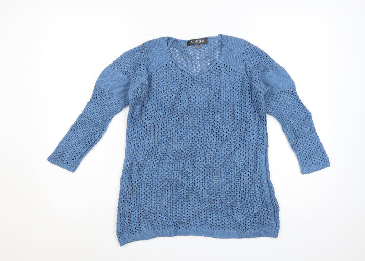 Marks and Spencer Women Blue Open-Knit V-Neck Jumper Size 8