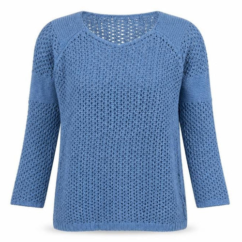 Marks and Spencer Women Blue Open-Knit V-Neck Jumper Size 8