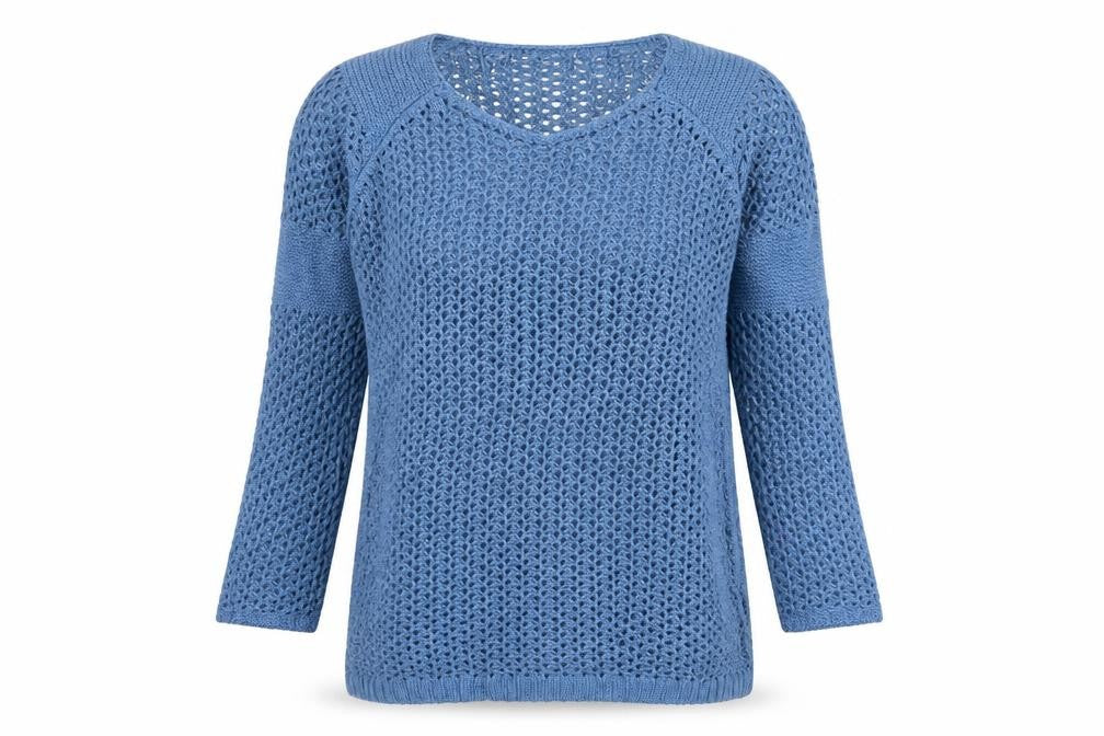 Marks and Spencer Women Blue Open-Knit V-Neck Jumper Size 8