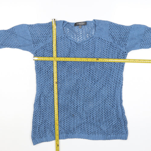 Marks and Spencer Women Blue Open-Knit V-Neck Jumper Size 8