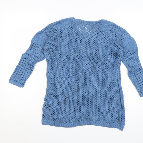 Marks and Spencer Women Blue Open-Knit V-Neck Jumper Size 8