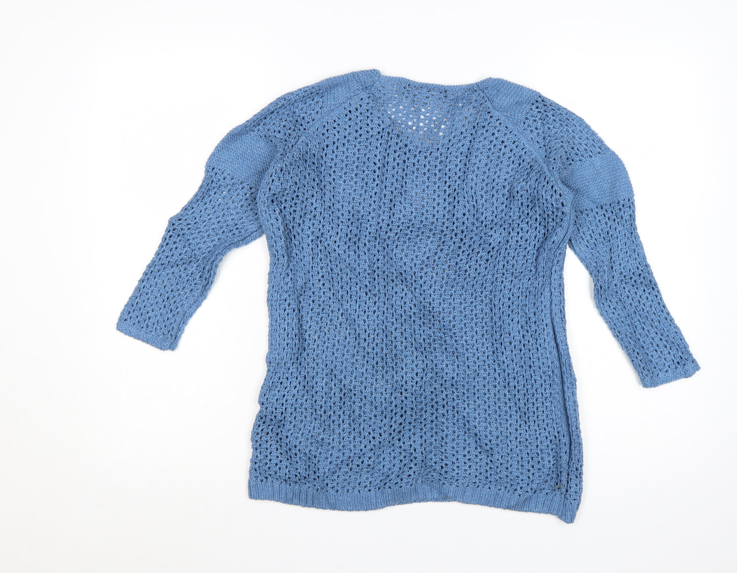 Marks and Spencer Women Blue Open-Knit V-Neck Jumper Size 8