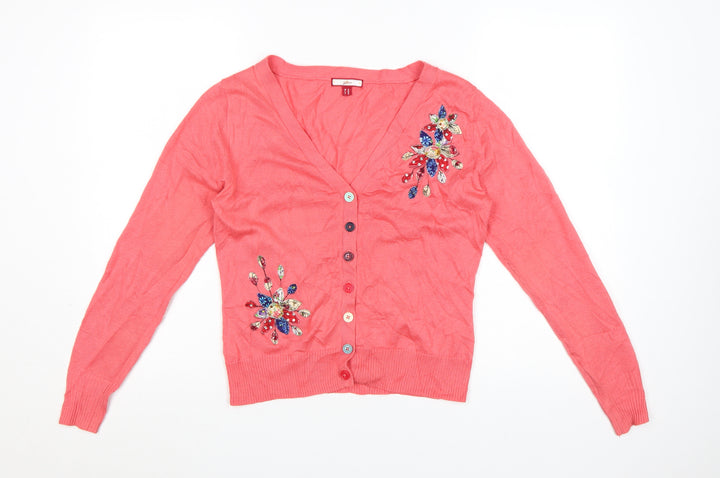 Joe Browns Women's Pink Beaded Cardigan Size 12 V-Neck Knit