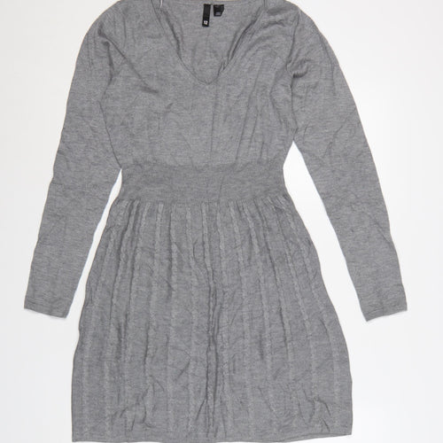 H&M Divided Women's Grey Acrylic Knit Skater Dress Size 12