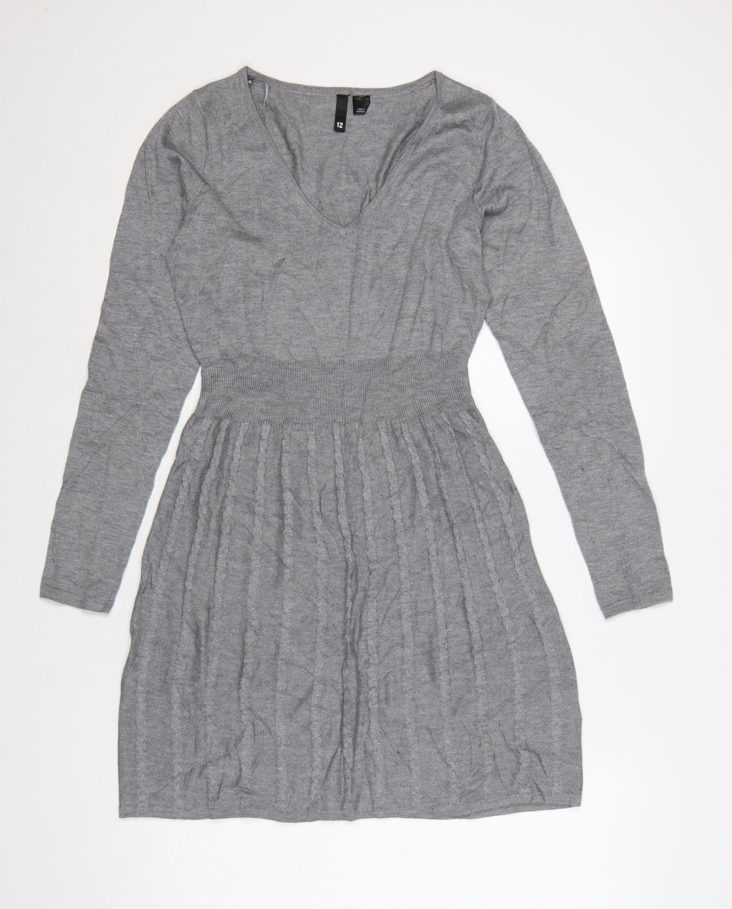 H&M Divided Women's Grey Acrylic Knit Skater Dress Size 12