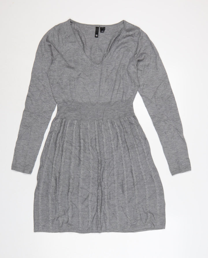 H&M Divided Women's Grey Acrylic Knit Skater Dress Size 12