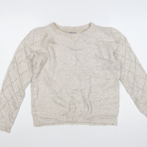 Oliver Bonas Women Beige Knit Argyle Jumper UK 10 Crew Neck