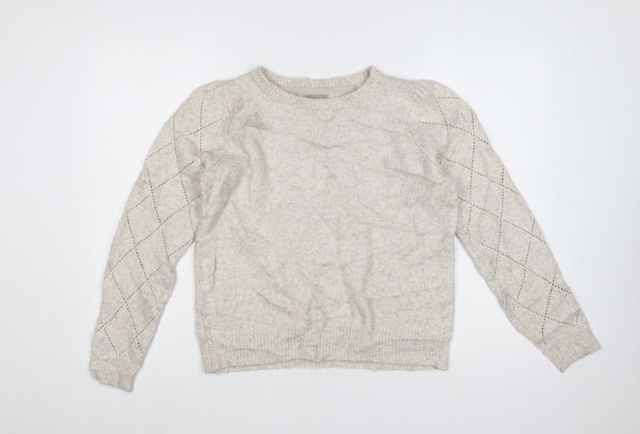 Oliver Bonas Women Beige Knit Argyle Jumper UK 10 Crew Neck